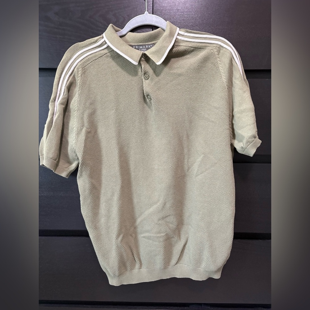 Primark Men's Khaki Polo with White Stripes